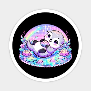 Holographic Otter Pastel Goth Kawaii Cute Chibi Pink Magnet